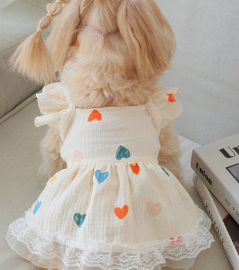 KFX-7291581 Light Yellow Baby Cotton Yarn Dress with Love Heart Design and Flying Sleeves, Casual Style, Sizes XS-XXL