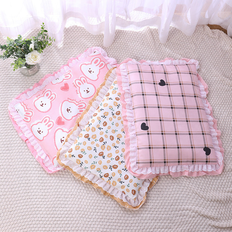 KFX-7292861 Cozy Three-Piece Cat Mattress and Blanket Set for Pets - Soft Cotton Bed with Stylish Patterns