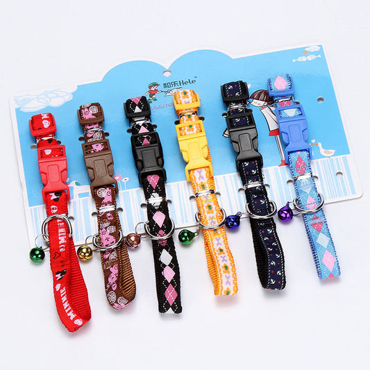 KFX-7292989 Fashionable Geometry Print Dog Collar with Bell - Adjustable Cloth Design for Cats and Dogs