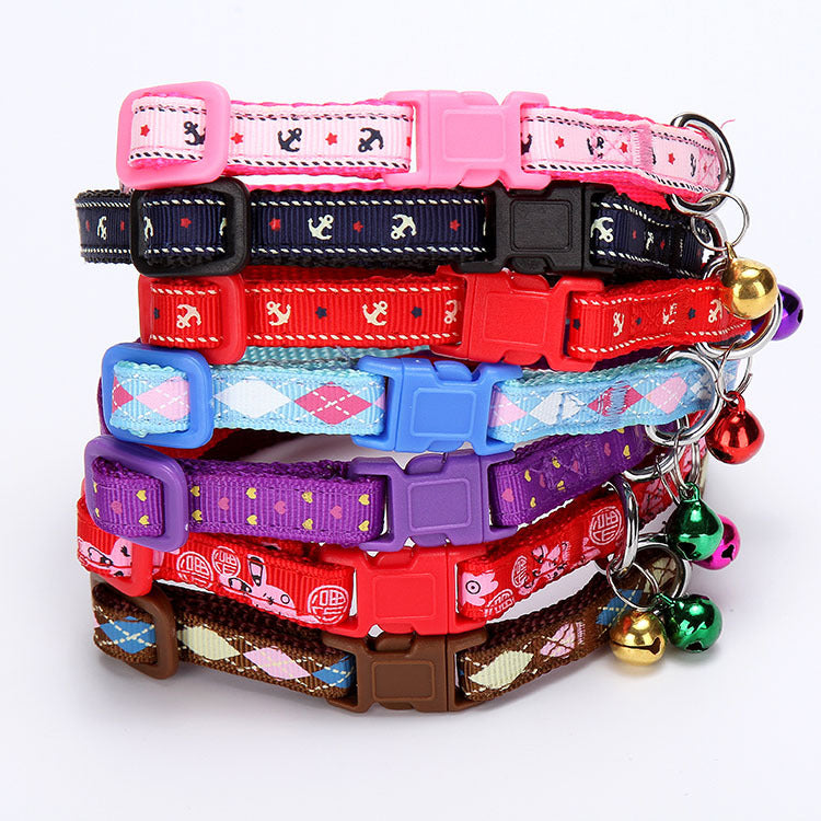 KFX-7292989 Fashionable Geometry Print Dog Collar with Bell - Adjustable Cloth Design for Cats and Dogs