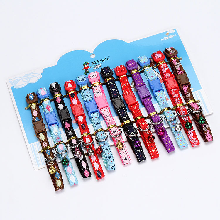 KFX-7292989 Fashionable Geometry Print Dog Collar with Bell - Adjustable Cloth Design for Cats and Dogs