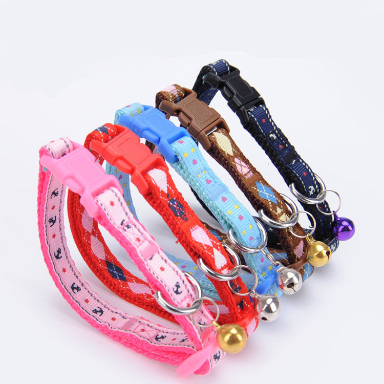 KFX-7292989 Fashionable Geometry Print Dog Collar with Bell - Adjustable Cloth Design for Cats and Dogs