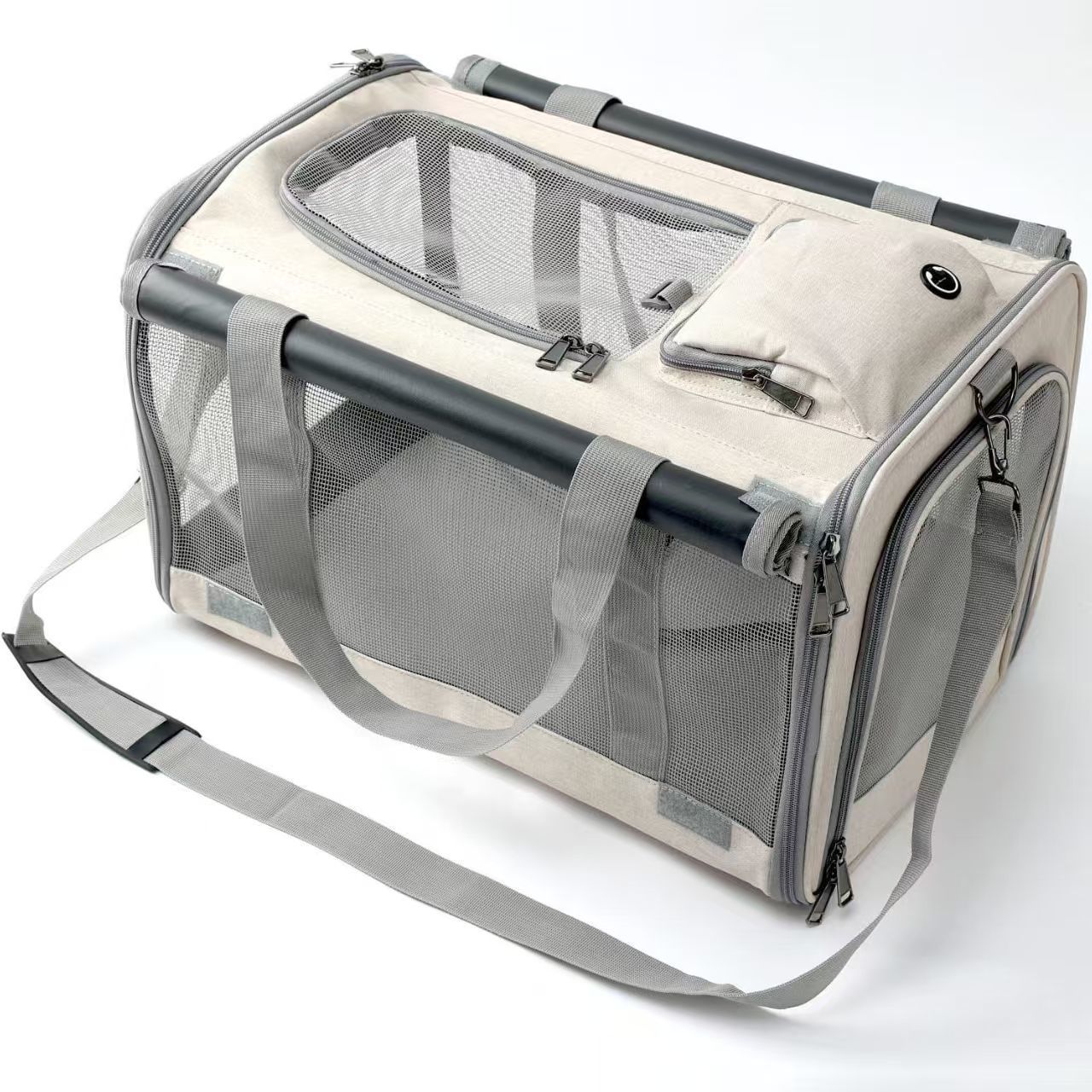 KFX-7293245 Beige Portable Dog and Cat Carrier Bag with Large Capacity and Breathable Design