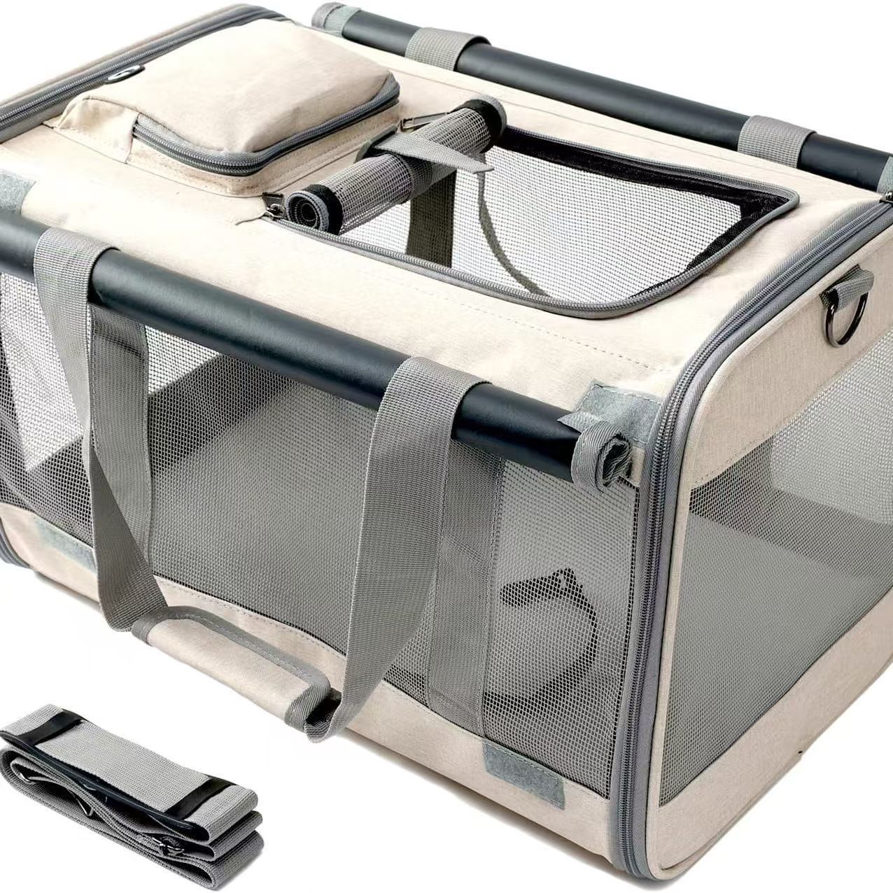 KFX-7293245 Beige Portable Dog and Cat Carrier Bag with Large Capacity and Breathable Design