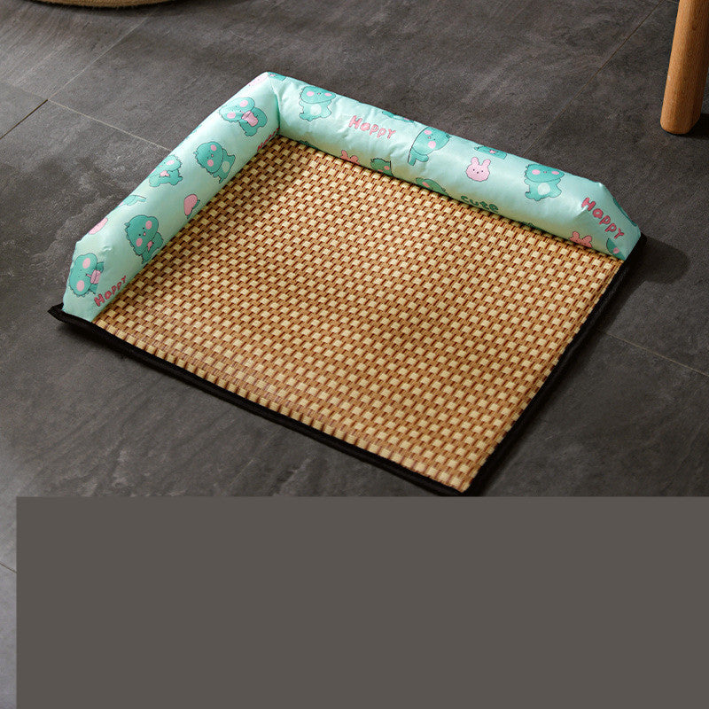 KFX-7295037 Summer Pet Nest and Cooling Mat - Double-Sided Lemon & Dinosaur Designs, Available in S, M, L