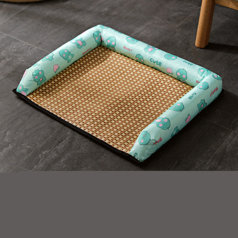 KFX-7295037 Summer Pet Nest and Cooling Mat - Double-Sided Lemon & Dinosaur Designs, Available in S, M, L