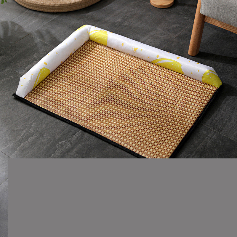 KFX-7295037 Summer Pet Nest and Cooling Mat - Double-Sided Lemon & Dinosaur Designs, Available in S, M, L
