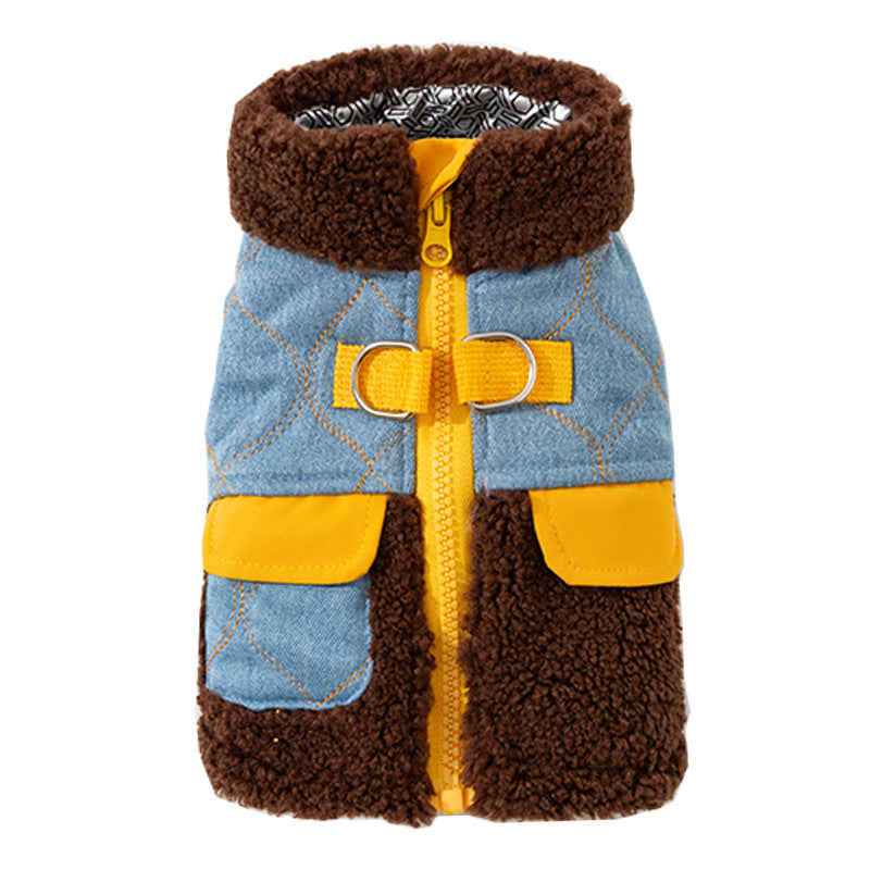 KFX-7295549 Quilted Denim Color-Blocking Vests with Sherpa Lining for Cats and Small Dogs