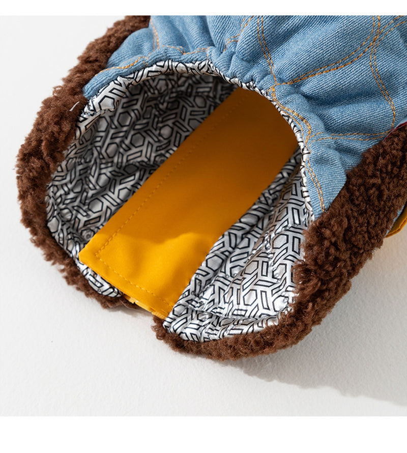 KFX-7295549 Quilted Denim Color-Blocking Vests with Sherpa Lining for Cats and Small Dogs