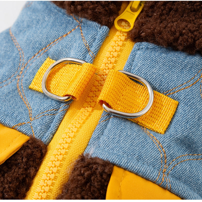 KFX-7295549 Quilted Denim Color-Blocking Vests with Sherpa Lining for Cats and Small Dogs