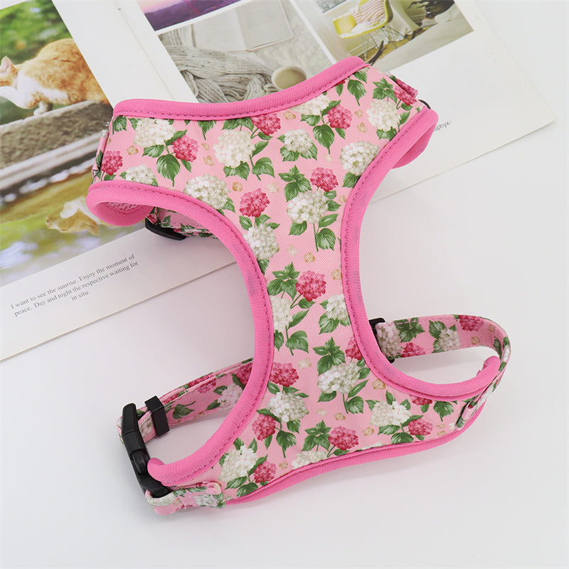 KFX-7296061 Traction Rope Vest with Cute Floral Design in Purple, Orange, Pink, and Green - Polyester, Multiple Sizes Available