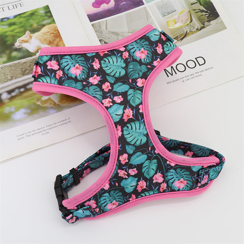 KFX-7296061 Traction Rope Vest with Cute Floral Design in Purple, Orange, Pink, and Green - Polyester, Multiple Sizes Available