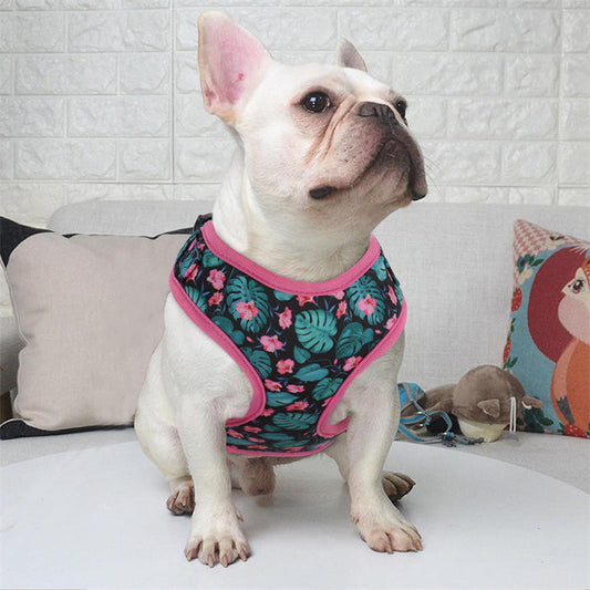 KFX-7296061 Traction Rope Vest with Cute Floral Design in Purple, Orange, Pink, and Green - Polyester, Multiple Sizes Available
