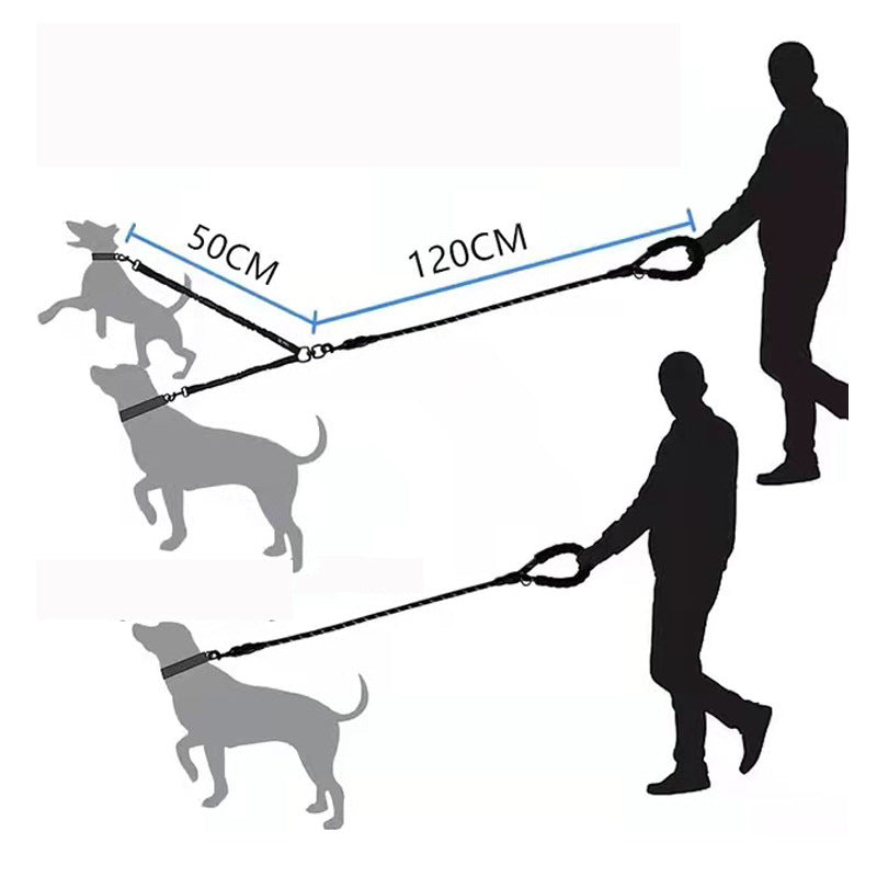 KFX-7296573 Reflective Polyester Double Drag Traction Rope for Pets - 150CM Long, 2.5CM Wide