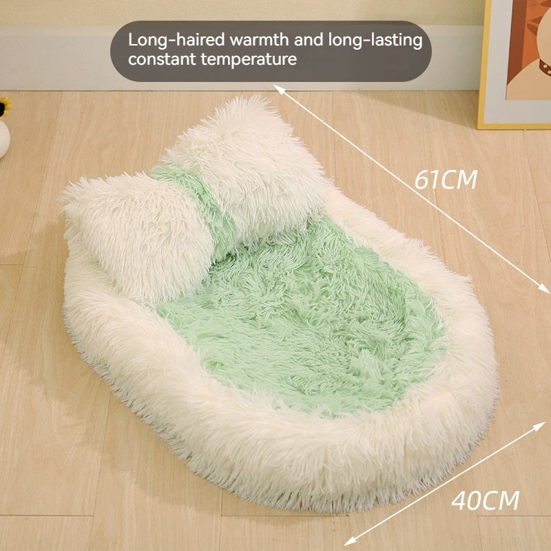 KFX-7298621 Long Wool Oval Pet Bed - Warm Cat and Dog Nest in Various Colors and Quilted Options