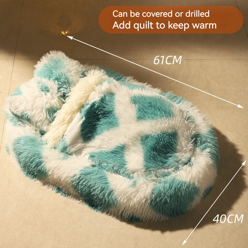 KFX-7298621 Long Wool Oval Pet Bed - Warm Cat and Dog Nest in Various Colors and Quilted Options