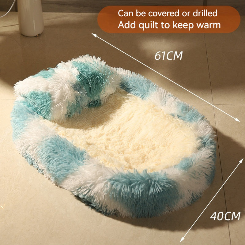 KFX-7298621 Long Wool Oval Pet Bed - Warm Cat and Dog Nest in Various Colors and Quilted Options