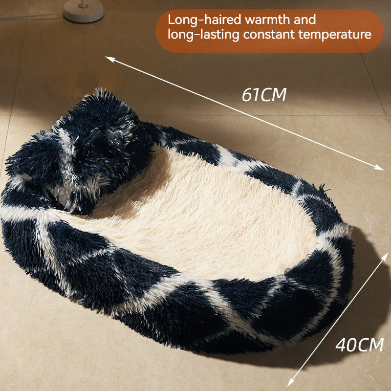 KFX-7298621 Long Wool Oval Pet Bed - Warm Cat and Dog Nest in Various Colors and Quilted Options