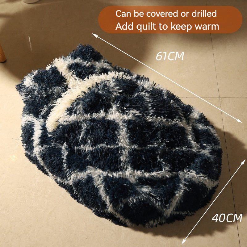 KFX-7298621 Long Wool Oval Pet Bed - Warm Cat and Dog Nest in Various Colors and Quilted Options