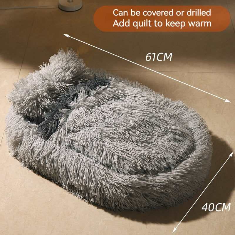 KFX-7298621 Long Wool Oval Pet Bed - Warm Cat and Dog Nest in Various Colors and Quilted Options