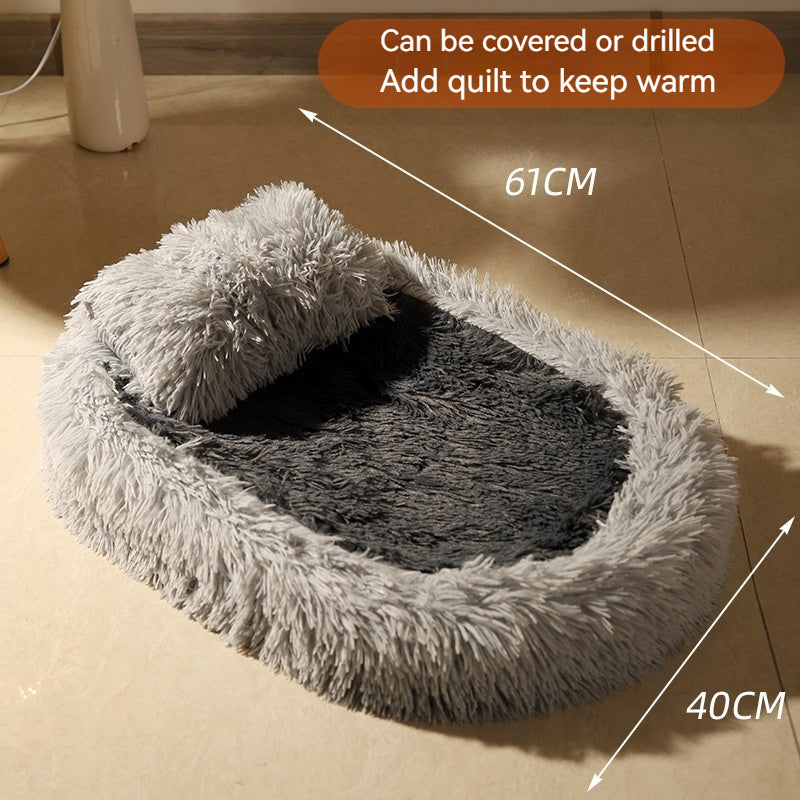 KFX-7298621 Long Wool Oval Pet Bed - Warm Cat and Dog Nest in Various Colors and Quilted Options
