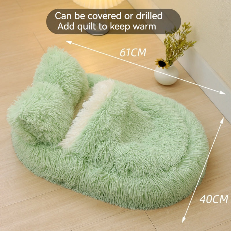 KFX-7298621 Long Wool Oval Pet Bed - Warm Cat and Dog Nest in Various Colors and Quilted Options