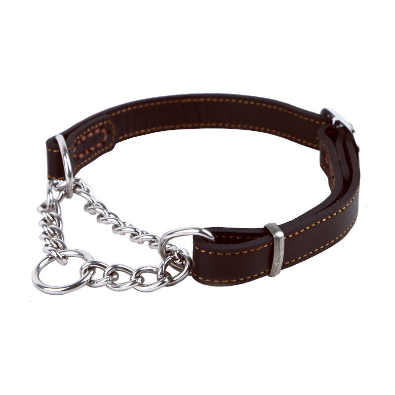 KFX-7298749 Cowhide Semi-Controlled P Chain Collar for Small Dogs - Black and Brown Options