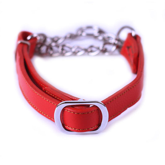 KFX-7298749 Cowhide Semi-Controlled P Chain Collar for Small Dogs - Black and Brown Options