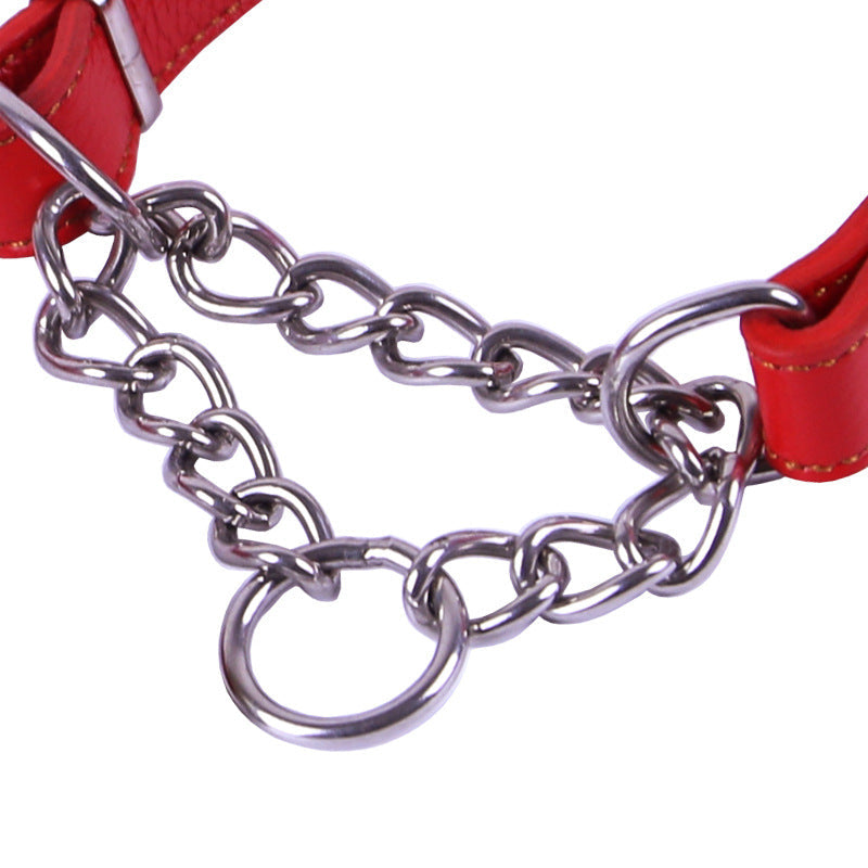 KFX-7298749 Cowhide Semi-Controlled P Chain Collar for Small Dogs - Black and Brown Options