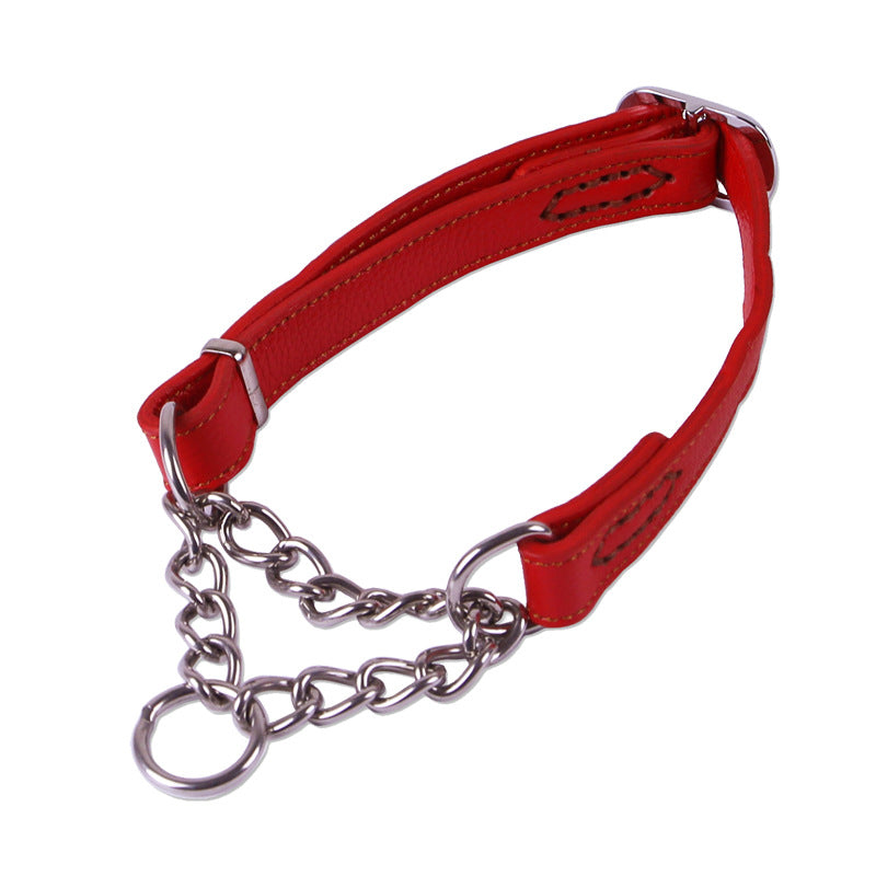 KFX-7298749 Cowhide Semi-Controlled P Chain Collar for Small Dogs - Black and Brown Options