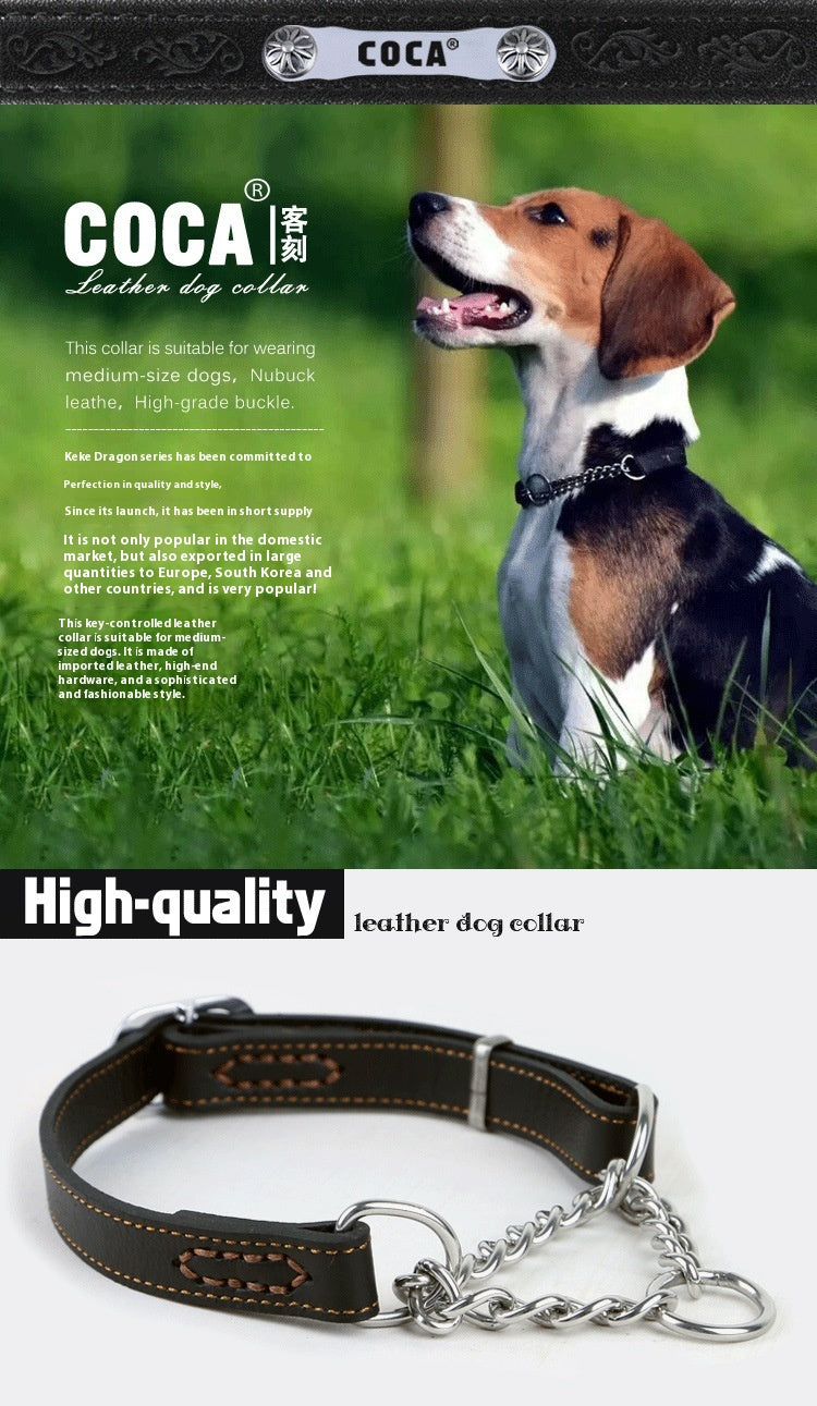 KFX-7298749 Cowhide Semi-Controlled P Chain Collar for Small Dogs - Black and Brown Options
