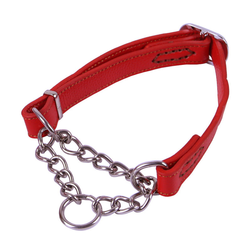 KFX-7298749 Cowhide Semi-Controlled P Chain Collar for Small Dogs - Black and Brown Options