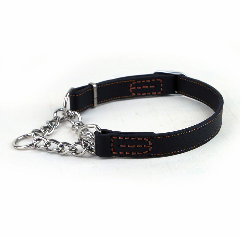 KFX-7298749 Cowhide Semi-Controlled P Chain Collar for Small Dogs - Black and Brown Options