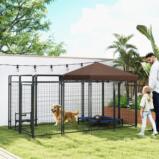 KFX-7300413 Outdoor Dog Kennel with Waterproof Canopy for Medium to Large Dogs - Heavy-Duty Steel Construction