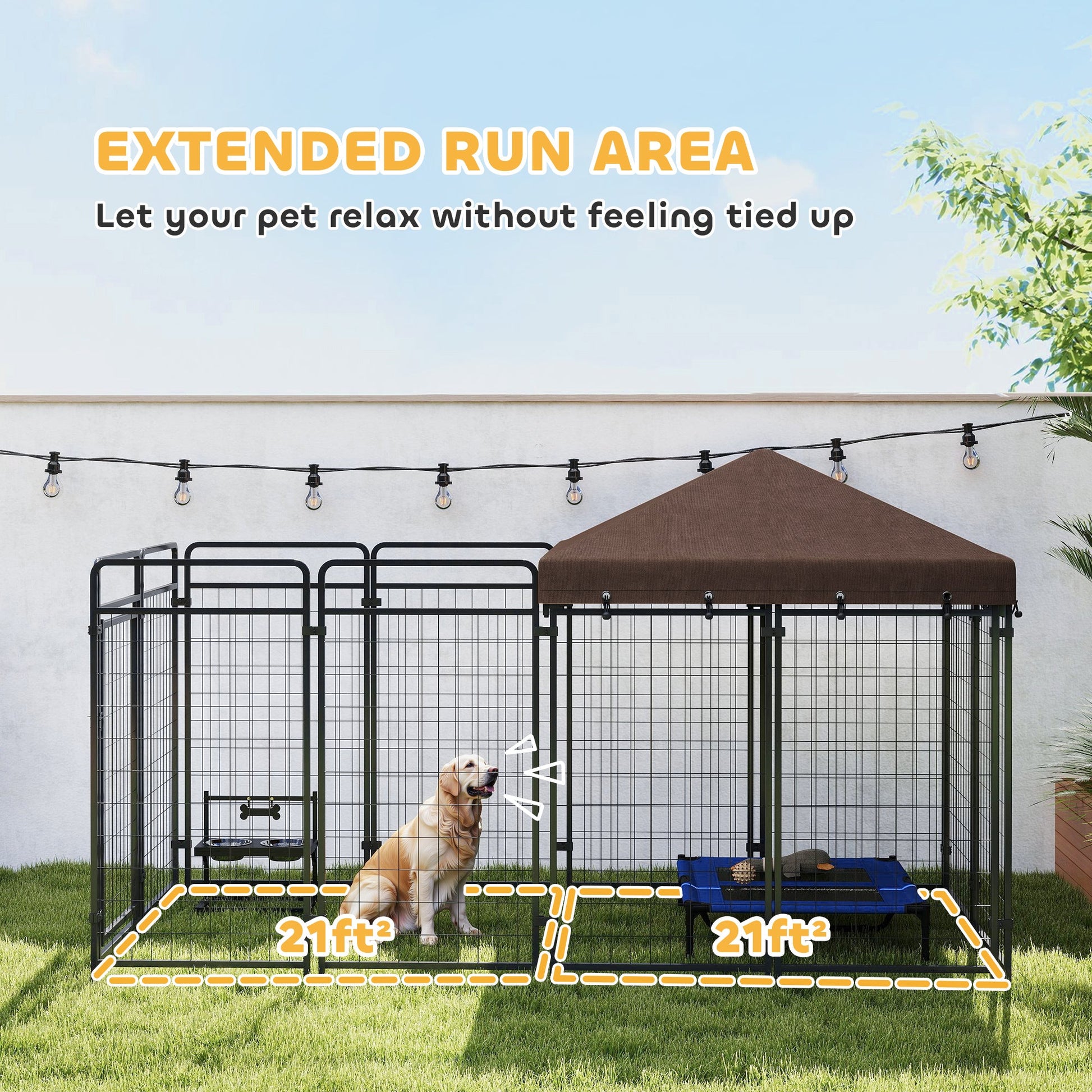 KFX-7300413 Outdoor Dog Kennel with Waterproof Canopy for Medium to Large Dogs - Heavy-Duty Steel Construction