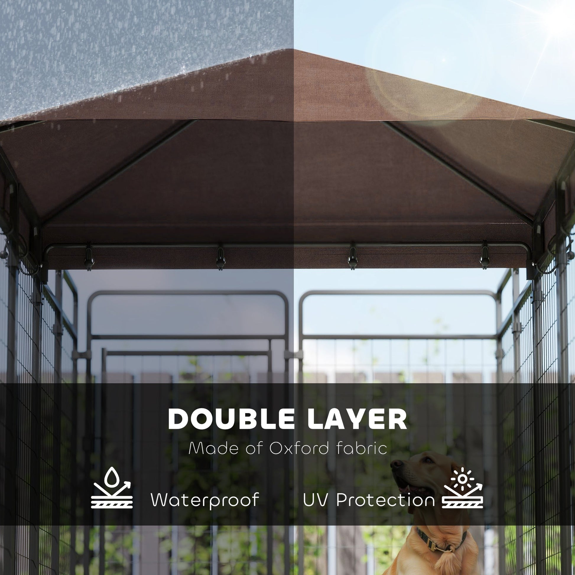 KFX-7300413 Outdoor Dog Kennel with Waterproof Canopy for Medium to Large Dogs - Heavy-Duty Steel Construction