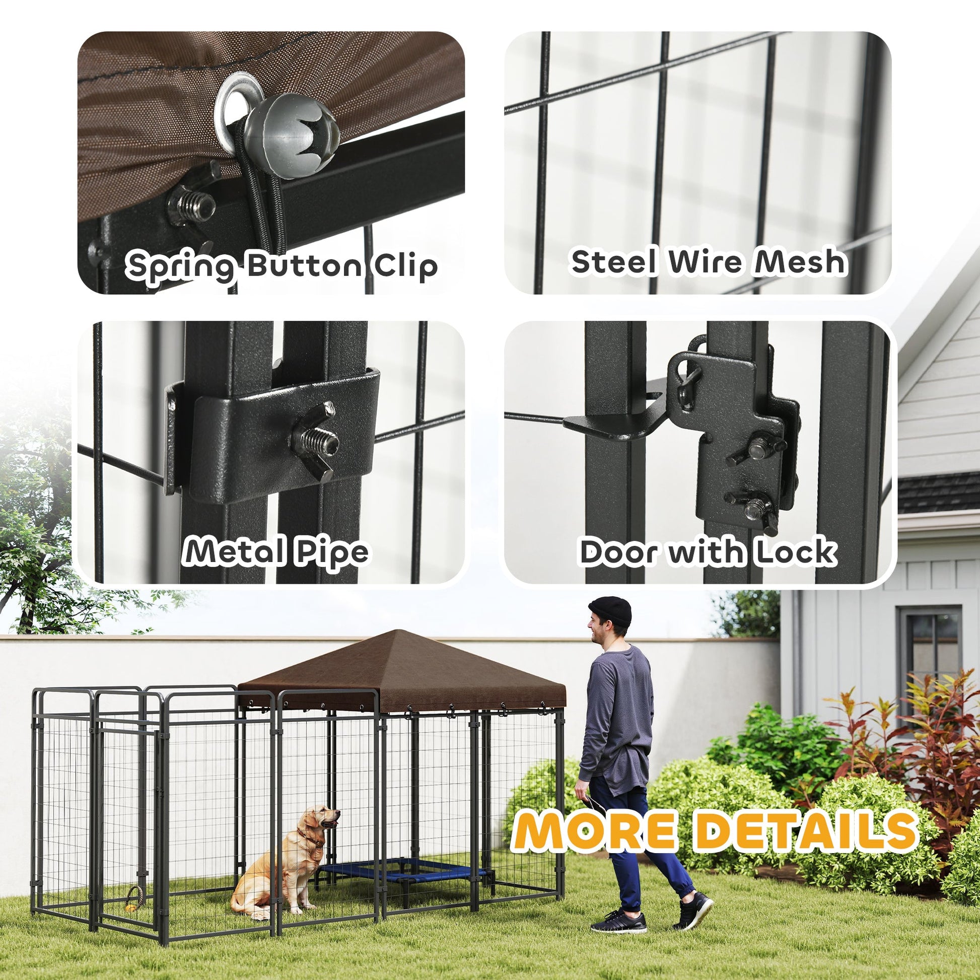 KFX-7300413 Outdoor Dog Kennel with Waterproof Canopy for Medium to Large Dogs - Heavy-Duty Steel Construction