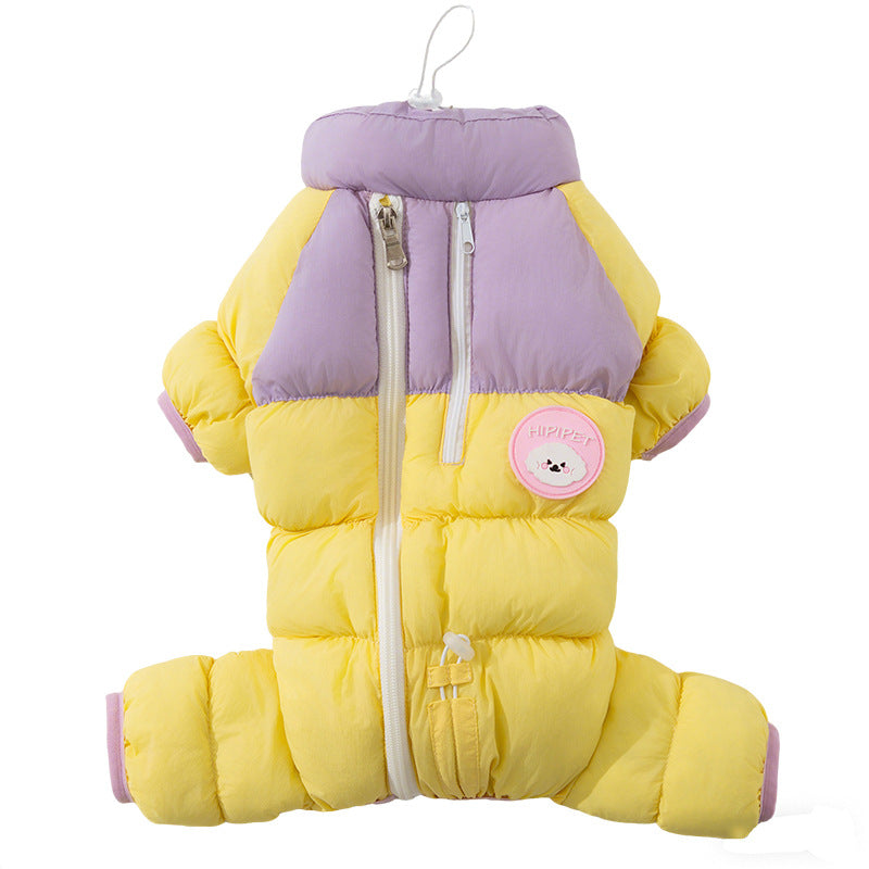 KFX-7301309 Cozy Color-Blocked Puffer Jacket for Small Dogs and Cats - Warm Cotton-Padded Winter Jumpsuit