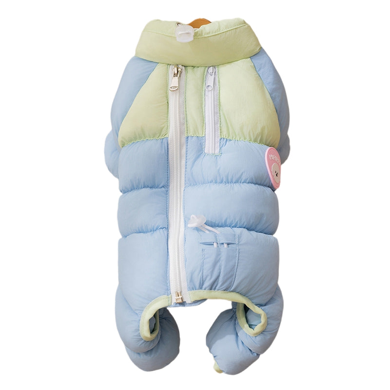 KFX-7301309 Cozy Color-Blocked Puffer Jacket for Small Dogs and Cats - Warm Cotton-Padded Winter Jumpsuit