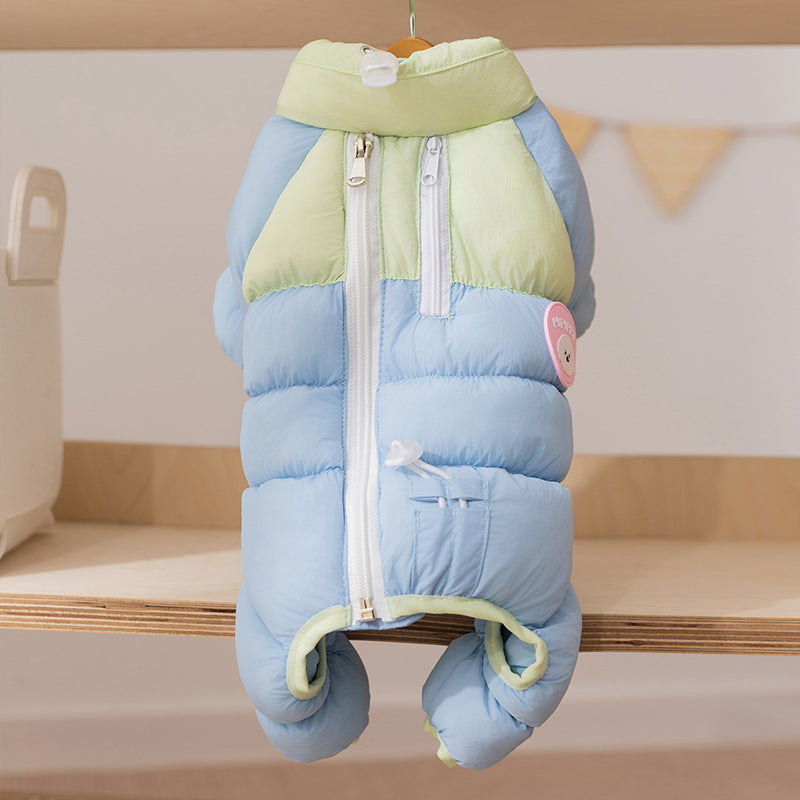KFX-7301309 Cozy Color-Blocked Puffer Jacket for Small Dogs and Cats - Warm Cotton-Padded Winter Jumpsuit