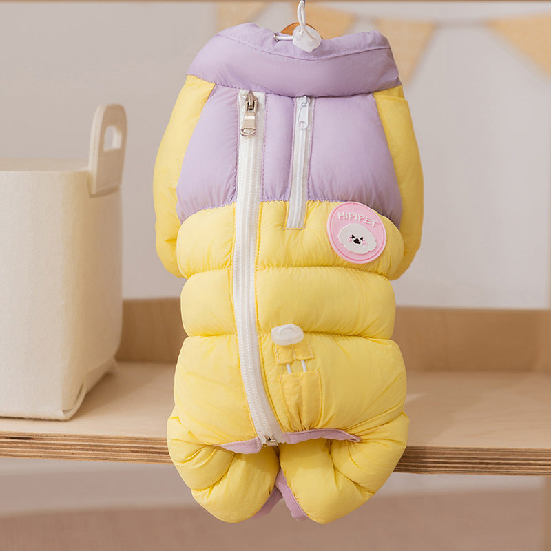 KFX-7301309 Cozy Color-Blocked Puffer Jacket for Small Dogs and Cats - Warm Cotton-Padded Winter Jumpsuit