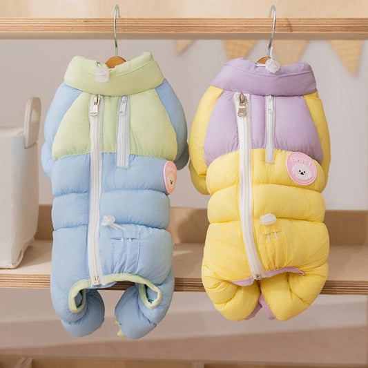 KFX-7301309 Cozy Color-Blocked Puffer Jacket for Small Dogs and Cats - Warm Cotton-Padded Winter Jumpsuit