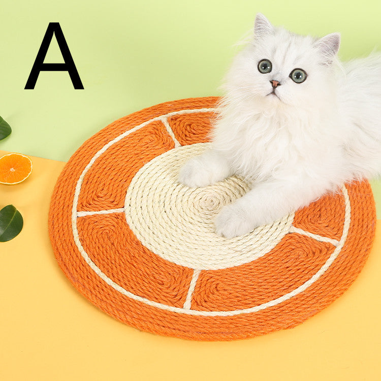 KFX-7302717 Natural Solid Wood Sisal Cat Scratching Board with Fruit Patterns - Anti-Scratch Design and Claw Grinder