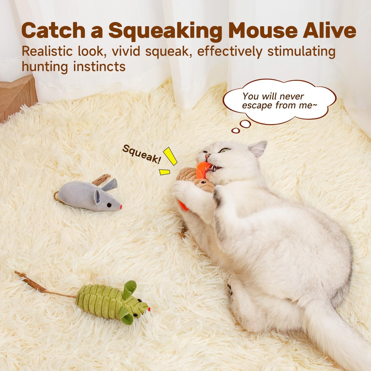 KFX-7303997 Interactive Catnip Mouse Toys with Squeak Sounds for Indoor Kittens - Engaging Playtime and Oral Health Benefits