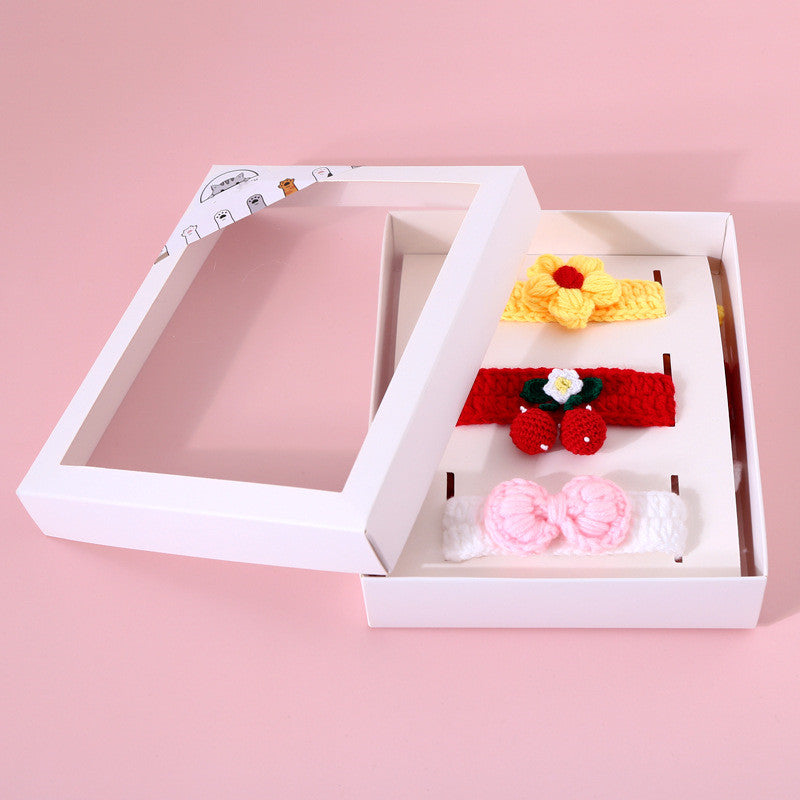 KFX-7304509 Hand Knitted Wool Cherry Flower Bow Adjustable Pet Collar for Cats and Dogs