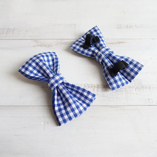 KFX-7304765 Blue Checkered Dog Bowtie - Polyester Pet Accessory (UBT-046)