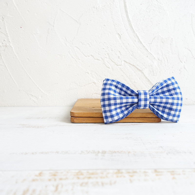 KFX-7304765 Blue Checkered Dog Bowtie - Polyester Pet Accessory (UBT-046)