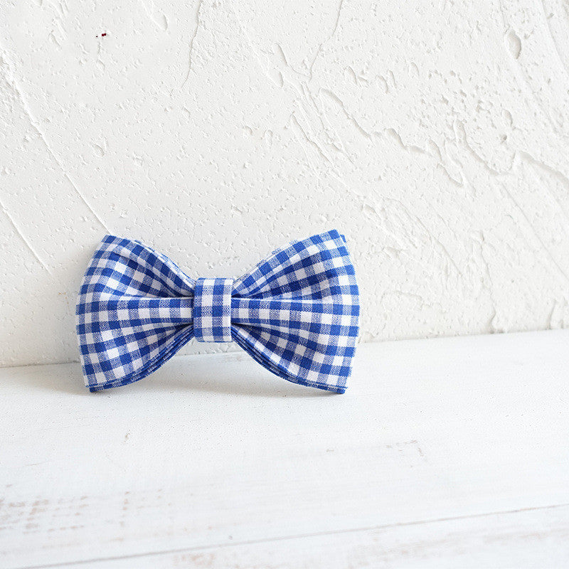 KFX-7304765 Blue Checkered Dog Bowtie - Polyester Pet Accessory (UBT-046)