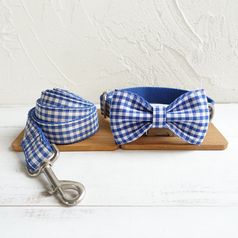 KFX-7304765 Blue Checkered Dog Bowtie - Polyester Pet Accessory (UBT-046)