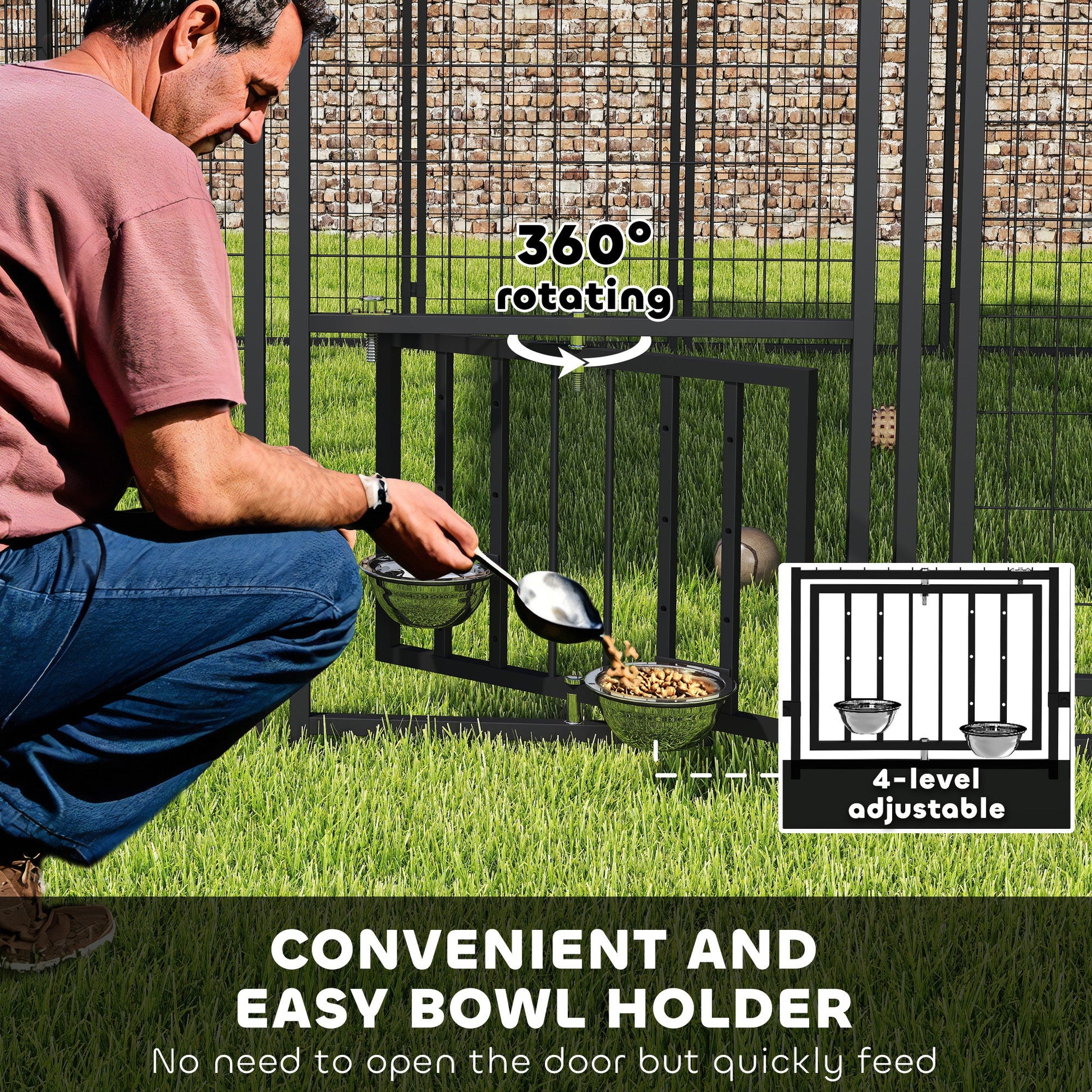 KFX-7306173 Spacious Welded Wire Outdoor Dog Kennel with Adjustable Feeding Bowls and Lockable Gate